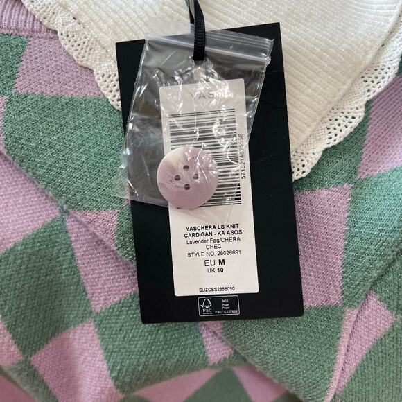 Y.A.S collar detail cardigan in lilac /green checkerboard size M retro academia - Picture 11 of 14